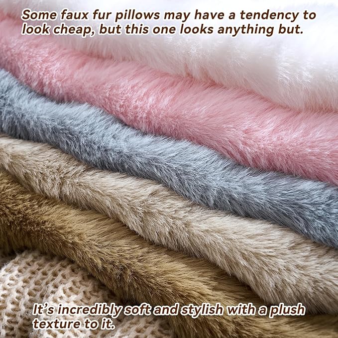AmHoo Pack of 2 Throw Pillow Covers 3D Dense Faux Rabbit Fur Cozy Super Soft Fuzzy Set Case Cushion for Couch Sofa Bedroom 18 x 18-Inch Light Grey