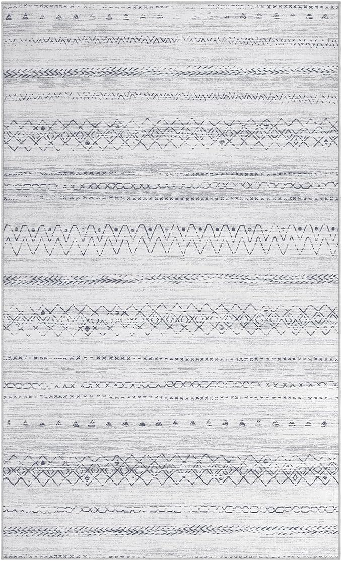 cotiled 3x5 Area Rug Living Room: Washable Boho Rugs with Non Slip Backing Small Soft Indoor Stain Resistant Carpet for Bedroom Farmhouse Dining Room Lightweight Home Decor Grey
