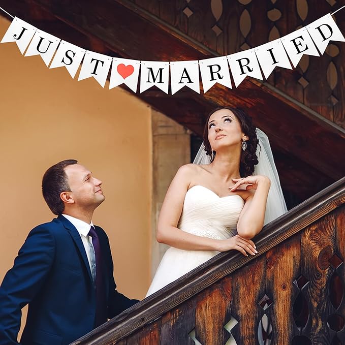 Mr Mrs Sign with Just Married Banner for Wedding Table, Mr and Mrs Wooden Letters, Mr. & Mrs. Wedding Decoration Items, Anniversary Party Vintage Decor (Navy blue W/banner)