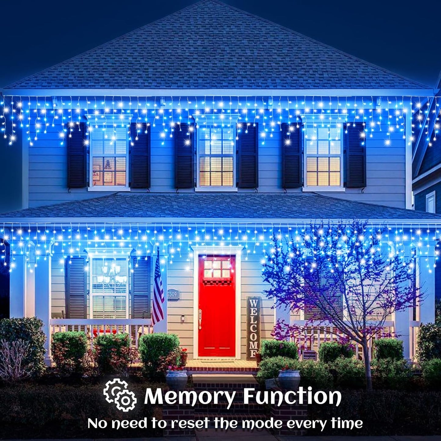 66ft Icicle Lights for Outside, Blue and White Christmas Lights Outdoor Indoor, 640 LED Twinkle String Light with 120 Drops Short Curtain Lights for Thanksgiving Room Home Wall Bedroom Window Decor