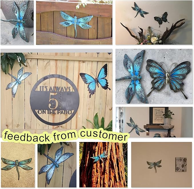 LIFFY Metal Dragonfly Wall Decor - Outdoor Garden Art for Patio, Living Room, Bedroom - Dragonfly Gifts (14inch, Metal & Glass)