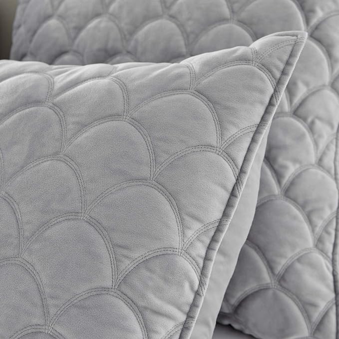 Levtex Home - Light Grey Velvet Quilt Set - Full/Queen Quilt and Two Standard Shams - Velvet - Light Grey - Quilt (88x92in.) and Shams (20x26in.) - Reversible - Polyester/Polyester