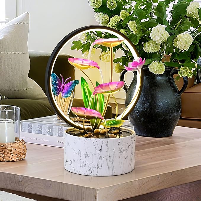 15‘’ H Small Tabletop Water Zen Fountain with Led Light for Indoor Meditation Yoga Spa Room Decor.