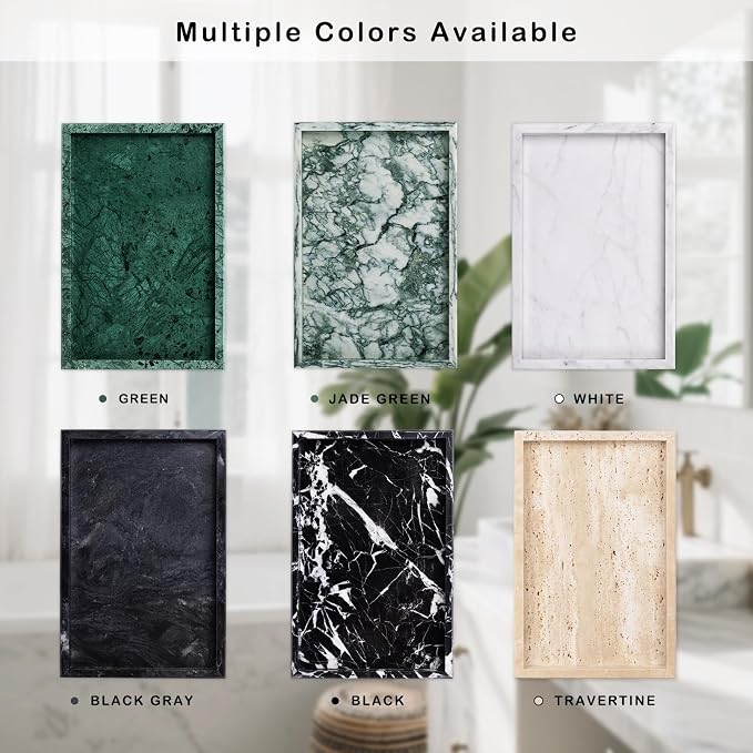 Marble Bathroom Tray for Countertop & Home Decor, Natural Decorative Marble Tray for Jewelry & Perfume Organizer, Stone Vanity Trays for Dresser, Kitchen Counter, 12" x 8", Beige Travertine