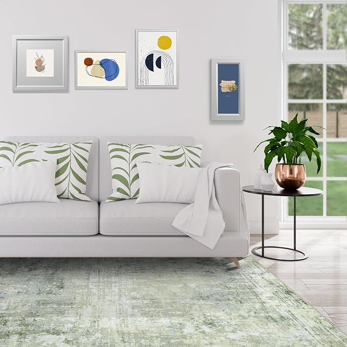 5x7 Area Rugs for Living Room Rug Washable: Modern Rug for Dining Room Bedroom Carpet Non Slip Low Pile 5 by 7 Indoor Abstract Nursery Home Office Green