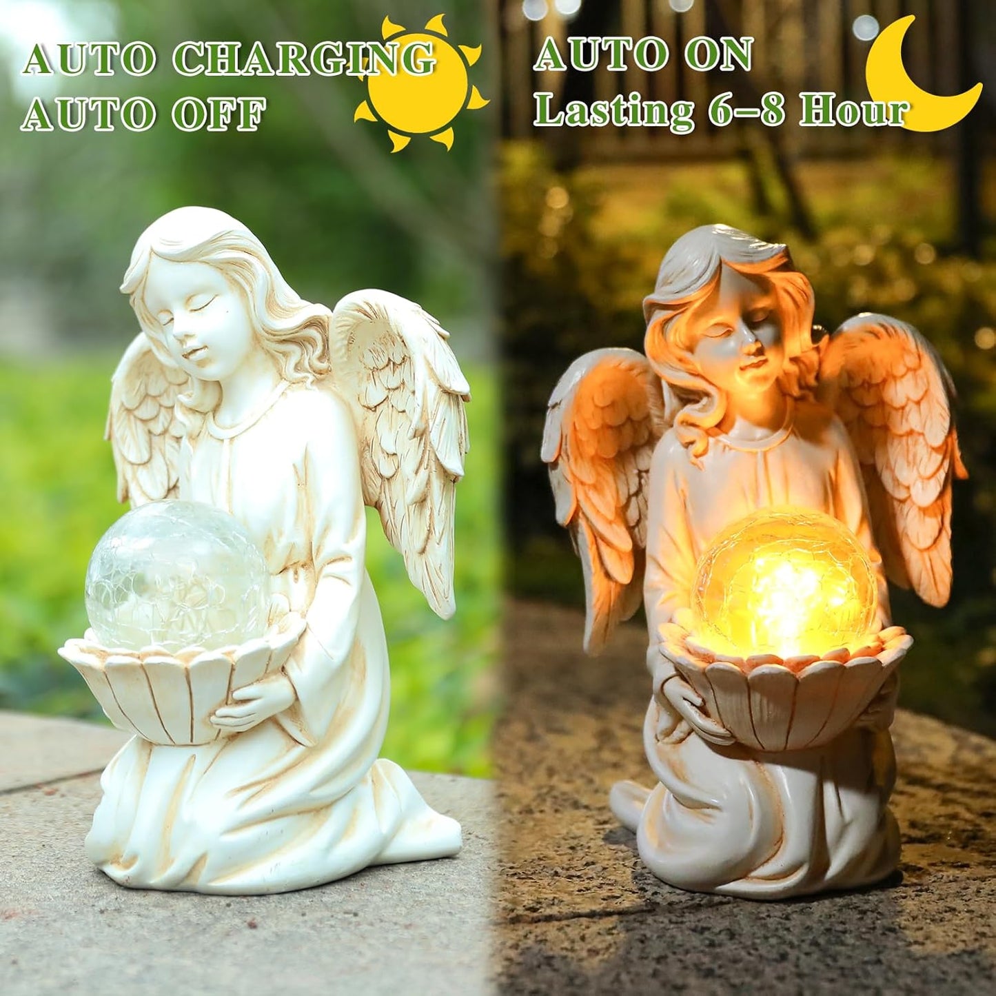 Angel Statue Outdoor Decor, Angel Gardening Gifts with Solar LED Lights
