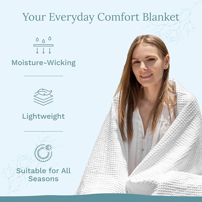 Organic Cotton White Twin Blanket - Waffle Weave, 100% Organic Cotton, Breathable, Lightweight Blanket for Twin and Twin XL Beds - Blanket for Kids, Toddlers and Teens - 68”x92” (White - Twin/Twin XL)