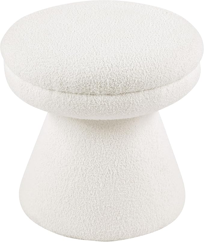 Furniture of America Rami Modern 18-inch Mushroom-Shape Upholstered Ottoman with Tapered Pedestal, Vanity Stool Chair, Small Foot Stool for Bedroom, Living Room, Entryway, Beige