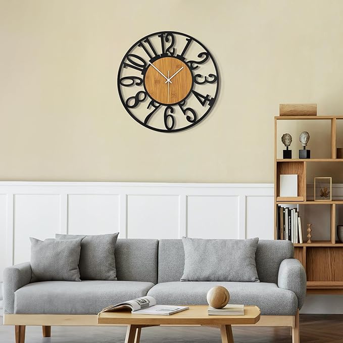 LEIKE Large Wall Clocks,Silent,Non Ticking,Battery Operated Rustic Round Modern Big Wood Wall Clock for Living Room, Bedroom,Kitchen,Farmhouse,Office,Home Decor