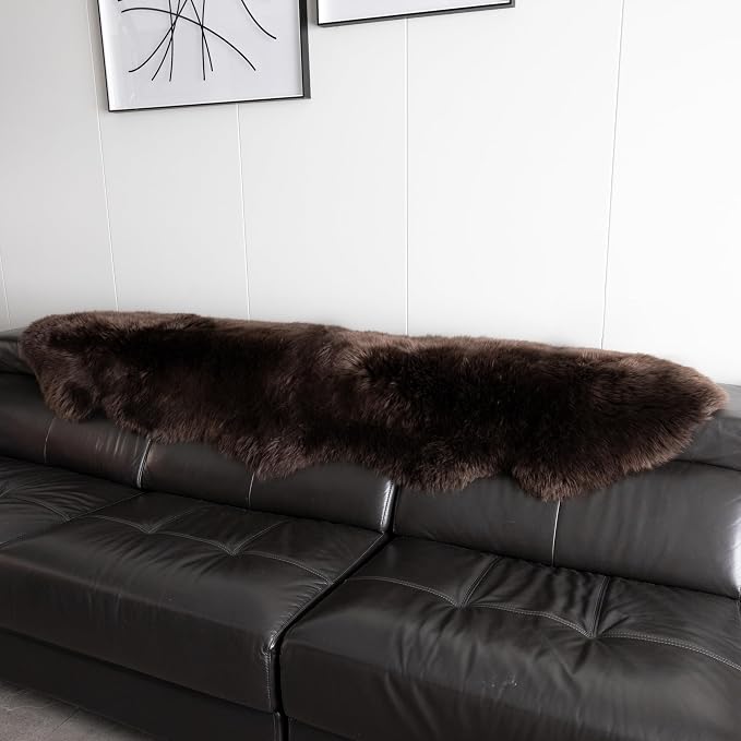 Sheepskin Rug, Fluffy Shag Area Rug, Super Soft 24” x 72“ Sheepskin Hair Rug, Pile Rug, Decorative Throw Rugs for Bedrooms, Children's Rooms, Living Rooms (Chestnut Brown, 24" x 72")