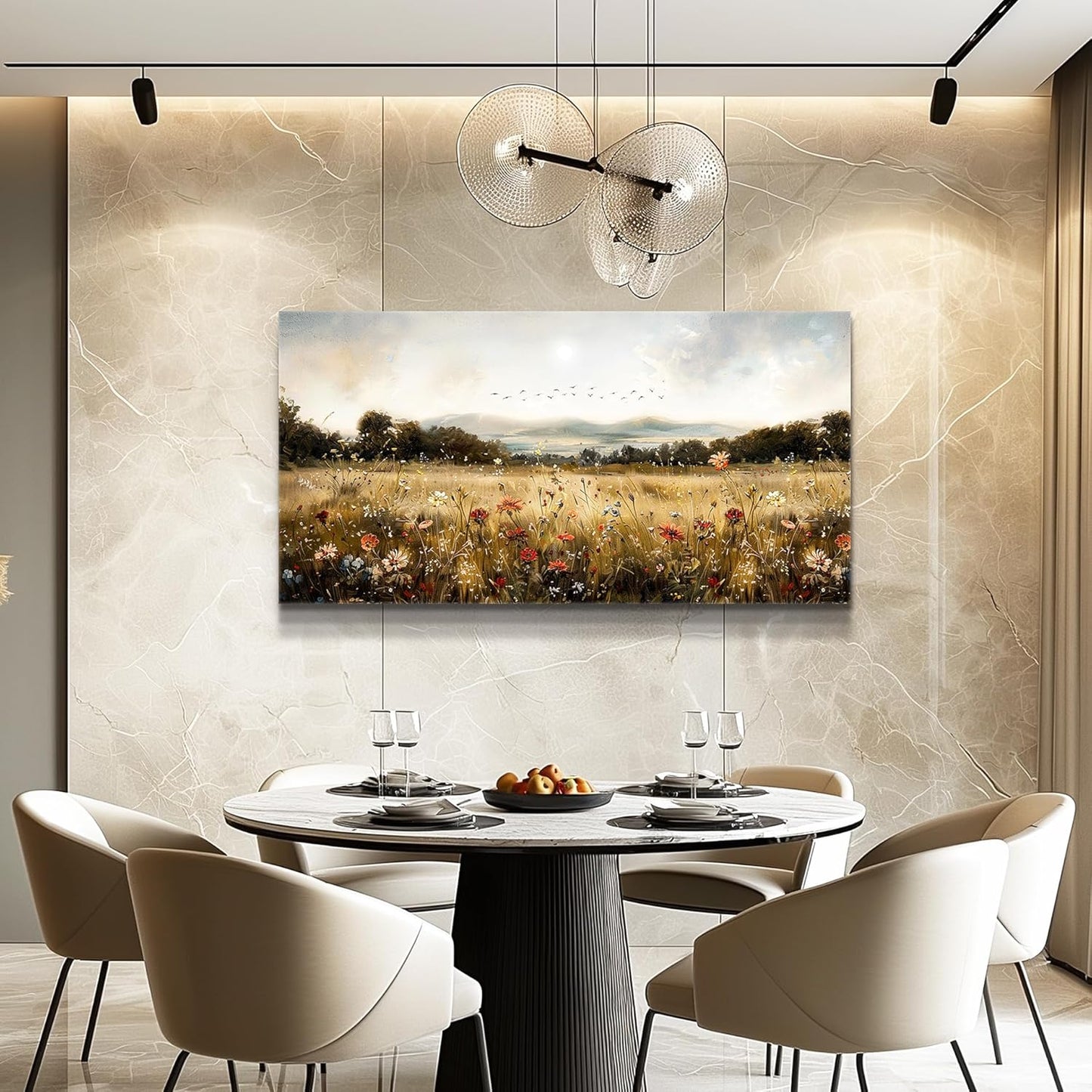KELIYUAN Canvas Wall Art For Kitchen Dining Room Vintage Decor, Lawn Paintings With Flowers Wall Decor Prints Home Office Living Room Bedroom Decoration Home Decor, Can Be Hung Directly 20 "X 40"