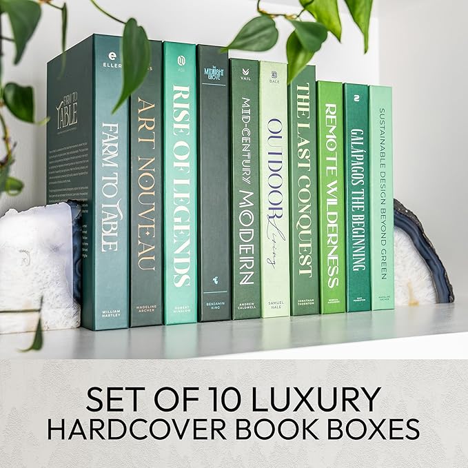 Decorative Books | Green 10 Book Set with 3 Sizes | Preassembled with Hidden Storage | Perfectly Stackable for Easy Home Staging | Book Decor to Elevate Your Space | Home Decor Made Simple!