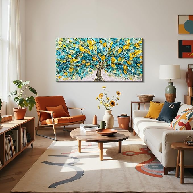 imjiayu Large Wall Art, Tree of Life Wall Art, Modern Wall Decor, Abstract Green Tree Art Prints, Art Nouveau Canvas Picture, Unique Plant Paintings for Living Room Bedroom Home Office 20"x40"