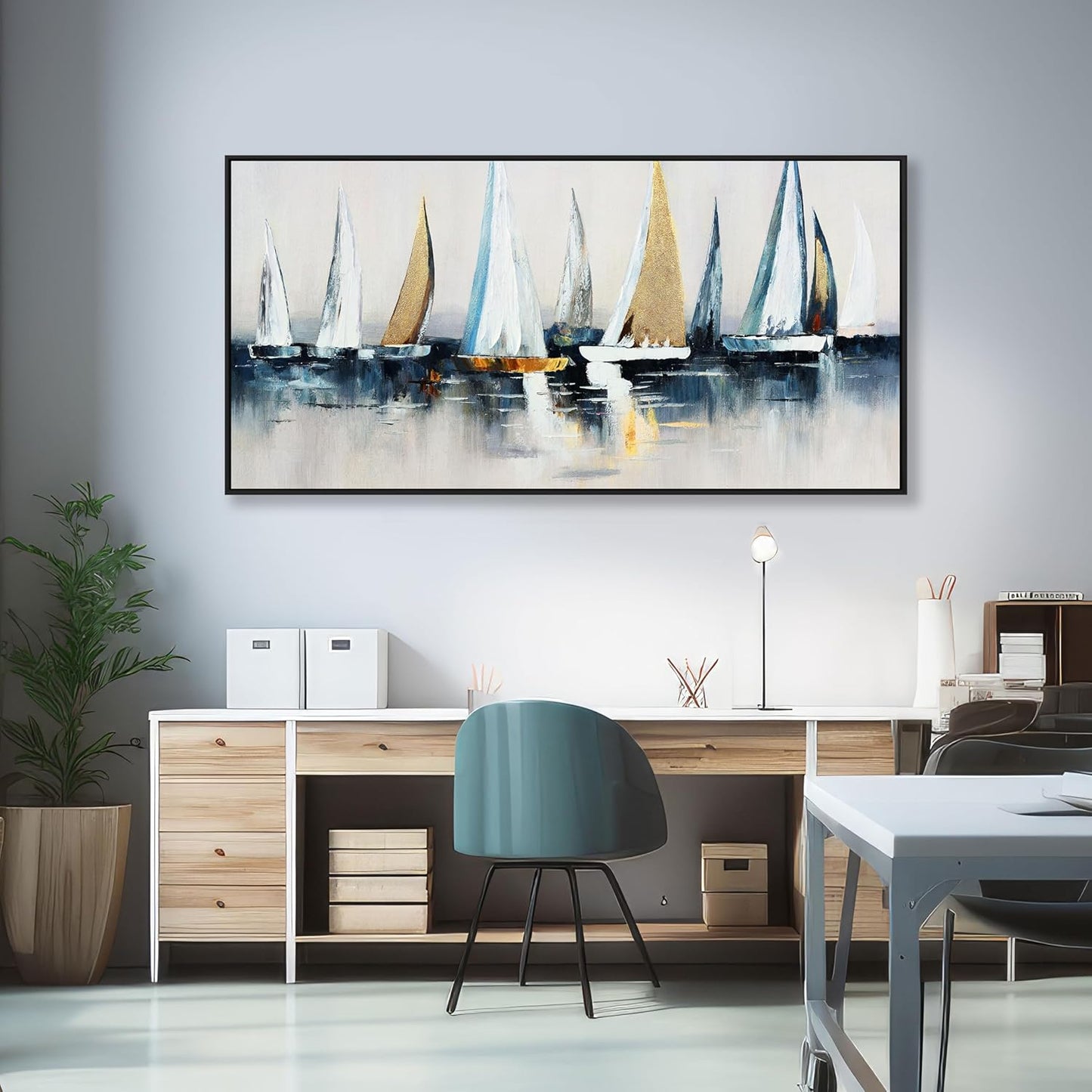 Canvas Wall Art Abstract Wall Decor Sailboat Picture Framed Artwork Modern Aesthetic Suitable for Living Room Bedroom and Office Home Wall Decor 20"x40"
