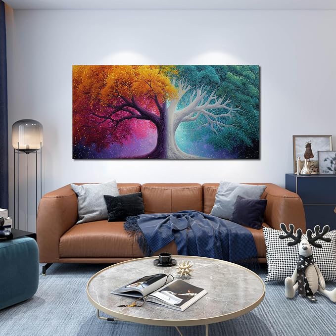AOZEMI Colorful Wall Art for Living Room Bedroom Home Office Large Tree Canvas Wall Decor Modern Pictures Art Grey Artwork 24"x 48"