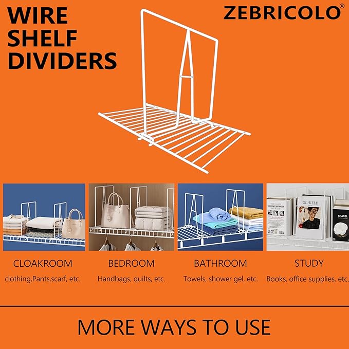 shelf dividers, create 40% more closet space, 10 Pack,12 inch wire shelf dividers, closet organizers and storage, supremely sturdy, closet shelf organizer, Will not break,closet dividers, White