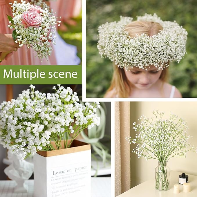 50 Pcs Baby Breath Artificial Flowers, Fake Babys Breath Gypsophila Flowers Bulk, Realistic Artificial Flowers Bouquet Flores Artificiales para Decoracion for Wedding Party Home Decoration