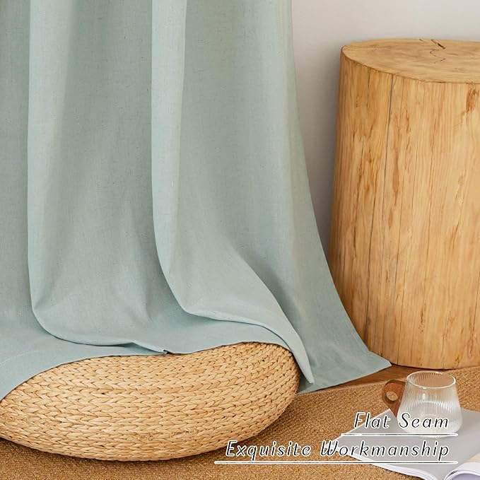 NICETOWN Sage Green Linen Kitchen Window Curtains Over Sink, Grommet Thick Linen Sage Green Short Window Treatments Privacy Assured with Light Filtering for Bedroom/Bathroom, W34 x L36, 2 Panels