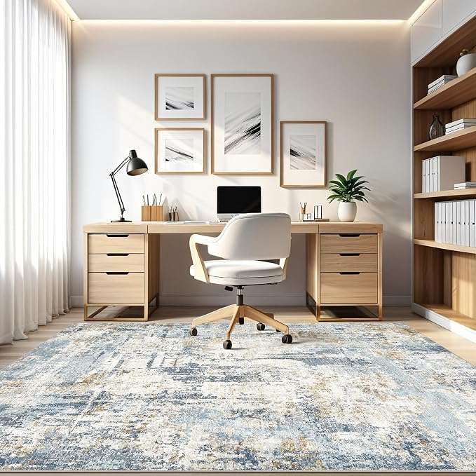 10x14 Area Rugs Living Room: Washable Large Abstract Modern Soft Rug Stain Resistant Indoor Floor Non Slip Accent Carpet for Bedroom Nursery Playroom Office Dining Room Dorm Home House- Light Blue