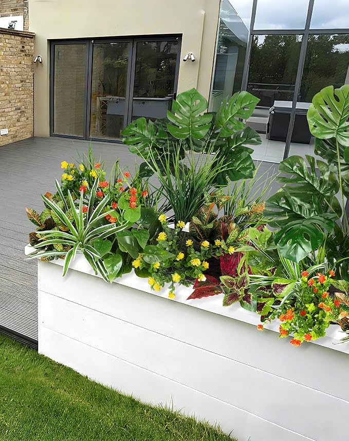 Ouddy Decor 18 Pcs Artificial Plants Outdoor, Fake Boxwood Plants UV Resistant Artificial Flowers Greenery Stems Faux Shrubs for Indoor Outdoor Porch Patio Garden Spring Summer Home Decor