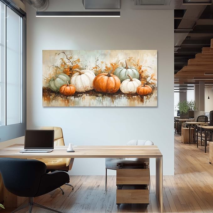 Ggaafet Autumn Pumpkin Wall Art for Living Room Canvas Oil Painting Prints Beautiful Fall Still Life Art Deco Retro Rustic Artwork Office Bedroom Farmhouse Dining Room Decor Large