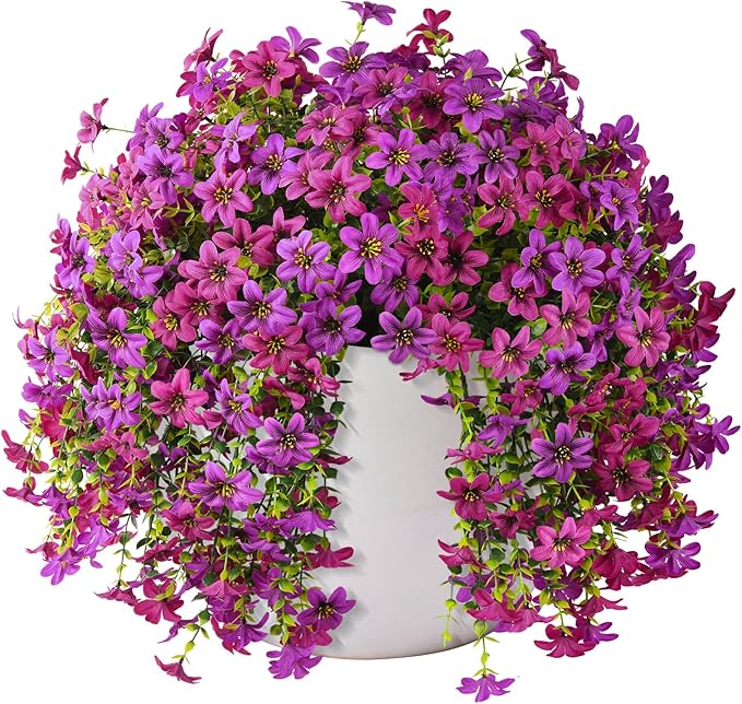 Artificial Hanging Baskets Outdoor, 4 Bundles Artificial Hanging Flowers Outdoors Spring Summer Decoration, No Fade Realistic Fake Hanging Baskets for Porch Patio Balcony Home Yard Decor