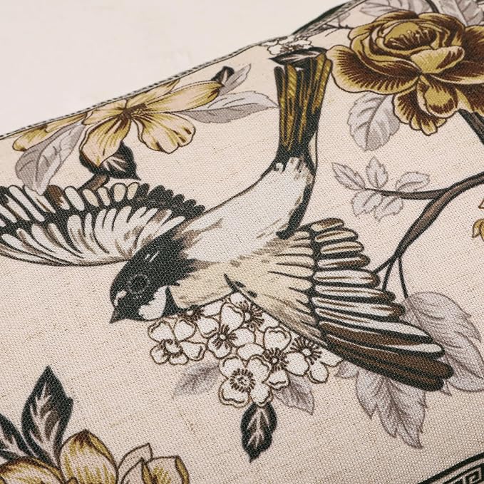 ISAENNE Vintage Linen Square Throw Pillow Cover,Set of 2,18"x18"-Murad A | Designer French Decor Pillow Cover,Concealed Zipper Design,Floral and Bird Pattern,Sofa,Bedroom,Living Room,Lounge Chairs