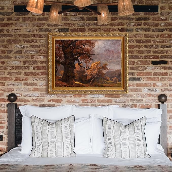 Ornate Plein Air Frame for 16x24 Stretched Canvas Prints, 2.4” DIY Vintage Gold Solid Wood Art Frames for Portraits Wedding Family Animal Memorial Oil Paintings, No Cover & Back