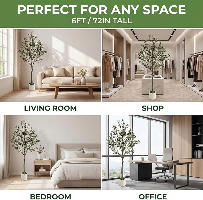6ft Fake Olive Tree Artificial Indoor,Faux Olive Tree with Pot,Large Olive Branches and Lifelike Fruits,for Home Office House Living Room Decor.