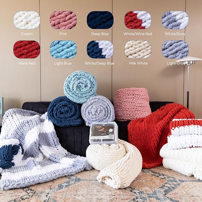 Chunky Knit Blanket - Luxury Soft Cozy 50 * 60 Throw Blanket,100% Woven Blanket Rope Knot Throw Blanket for Couch, Sofa, Home Decor, Gift - Machine Washable (Wine red, 50 * 60)