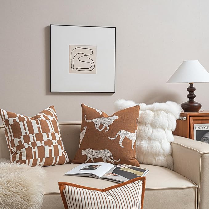 Croker Horse 22x22'' Inches Throw Pillow Cushion Cover - Leopard Cheetah Pattern Chenille Jacquard Embroidery Luxury Modern Fashion Style Couch Sofa Pillow Cover for Living Room Bedroom