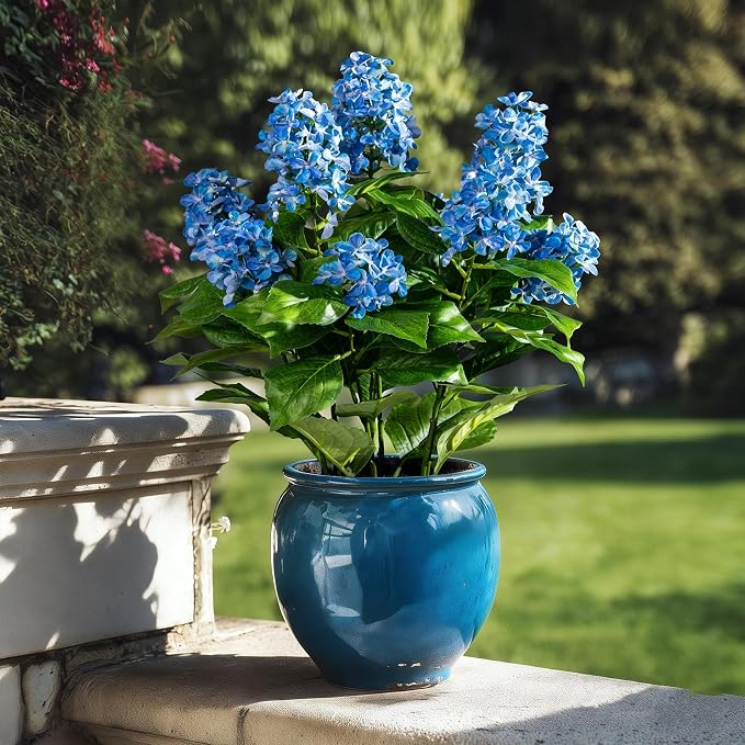 2 Pack Large UV Resistant Artificial Hydrangea Plants Fake Plastic plantas Flowers Trees Indoor Outdoor Realistic Floor Plants Faux Tree for Home Porch Garden Office Porch Patio Front Bonsai Decor