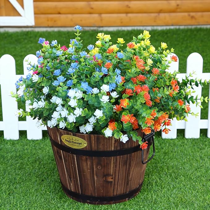 Artificial Flowers Outdoors, 12 Bundles Fake Flowers UV-Anti for Decoration Faux Plastic Plants Garden Porch Window Box Décor,YellowBlueWhiteOrange