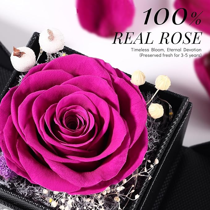 FIACO Gifts for Mom Preserved Real Roses with I Love You Necklace Fresh Forever Flowers Mothers Day Flower Gifts for Women Grandma Anniversary Birthday Gift for Girlfriend Wife Daughter