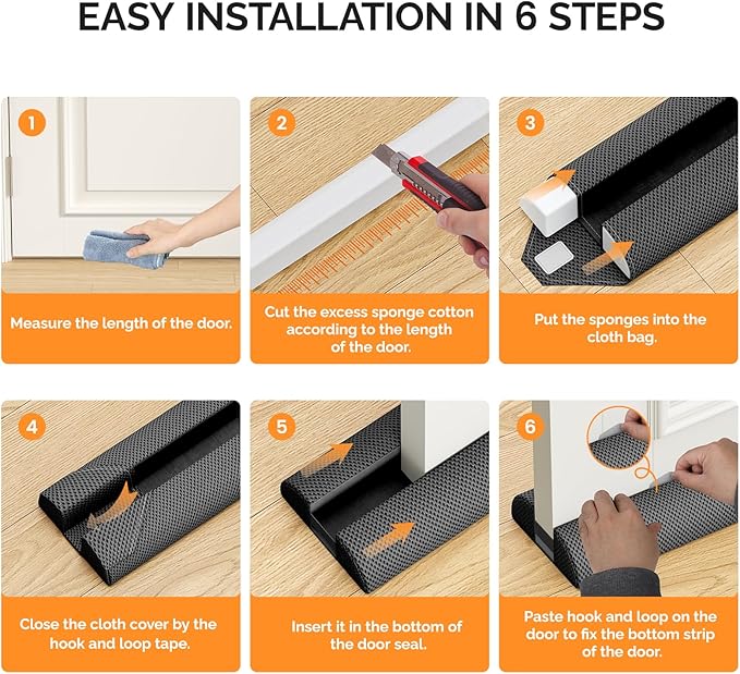 fowong Door Draft Stopper, 36" Under Door Draft Stopper Soundproofing, 30 Inch to 36 Inch Triangle Noise Blocker Seal Large Gap up to 1.7", Easy to Install Black