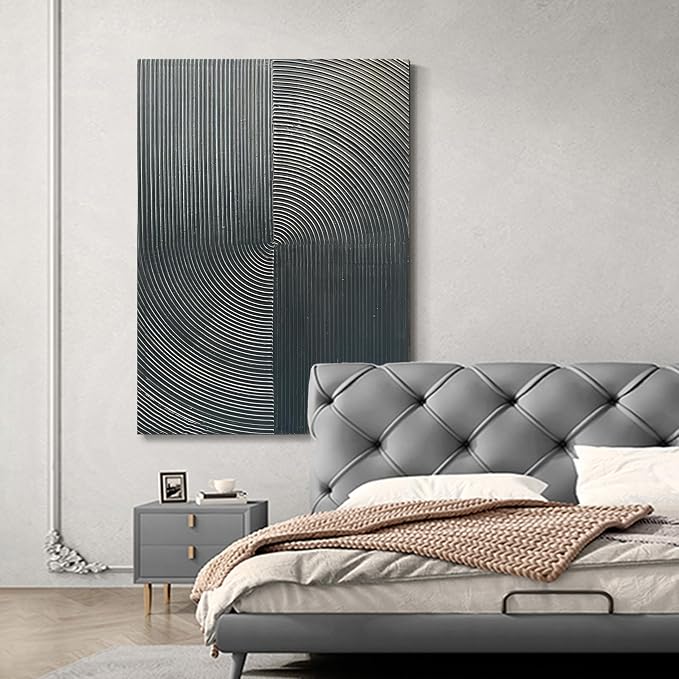 NANKAI Hand Painted Abstract Modern Oil Painting 40x28 Inch Black Texture Contemporary Wall Art Minimalist Frame Artwork for Wall Decoration