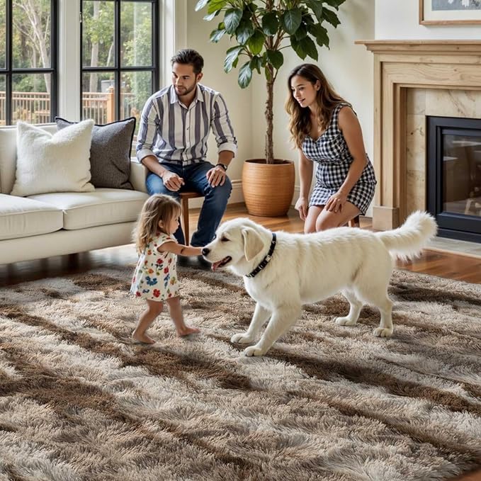 FinRèc Brown Rugs for Bedroom Living Room, 4x6 Feet Fluffy Shaggy Area Rug, Non-Slip Soft Shag Rug for Nursery Kids Room Dorm Room Home Decor, Indoor Plush Floor Carpet