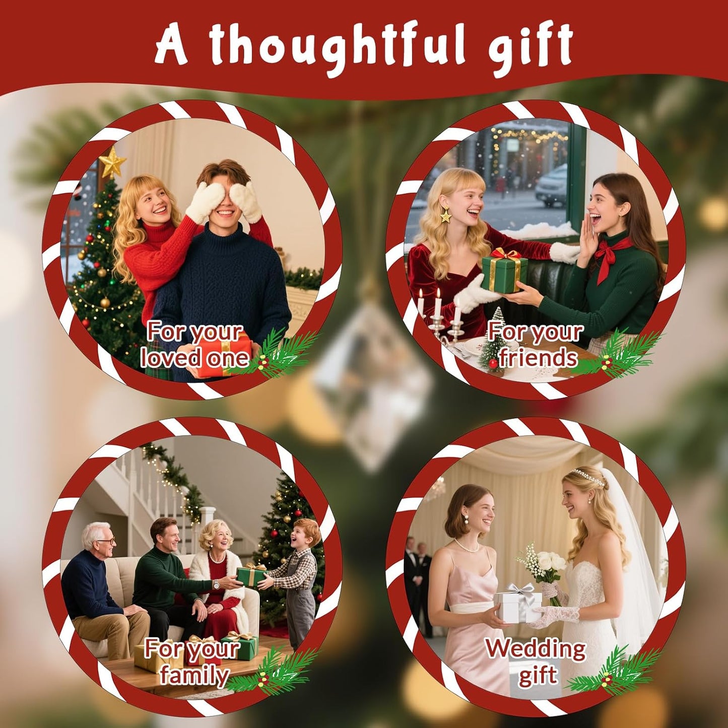 Custom Christmas Ornament Glass-Personalized Christmas Ornaments with Photo/Name/Date/Text,Wedding Christmas Birthday Baby Gifts (Color 2)