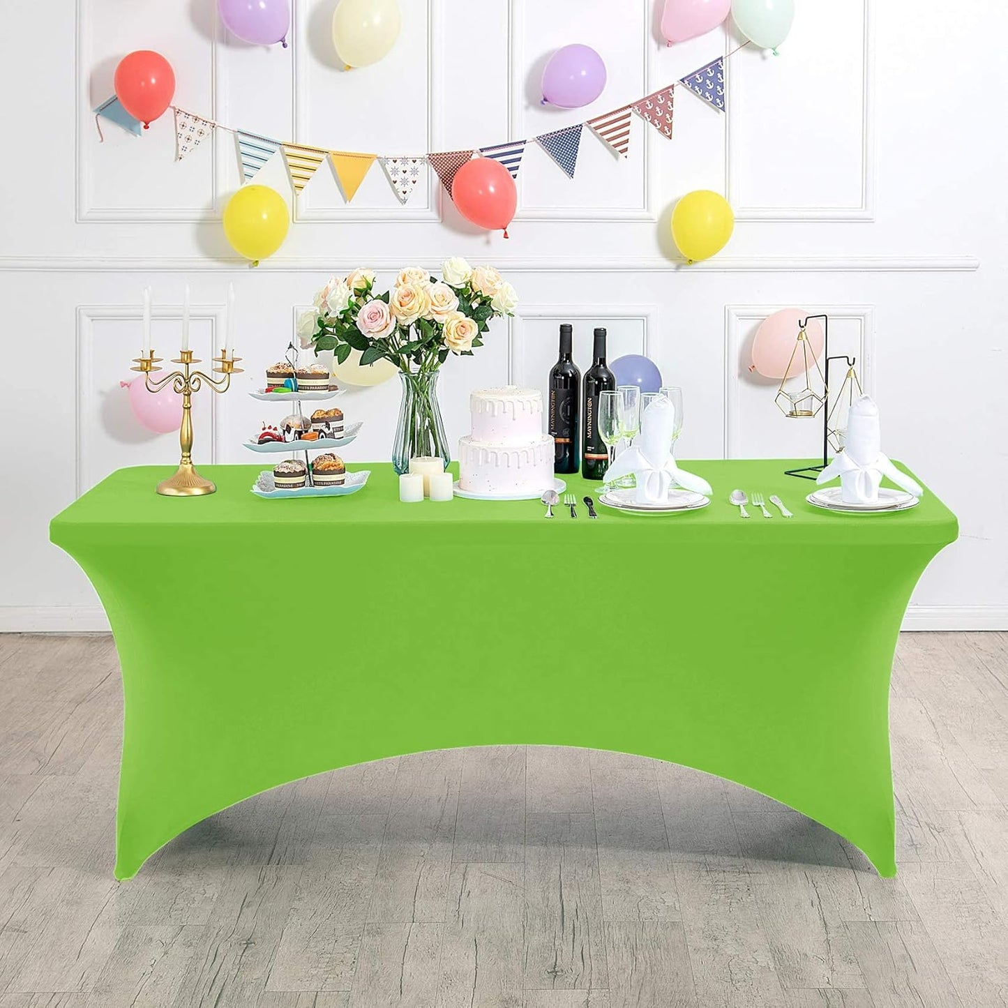 Spandex Table Cover for 4FT or 6ft or 8ft Table Universal Fitted Stretch Tablecloth for Party, Banquet, Wedding and Events-Apple Green