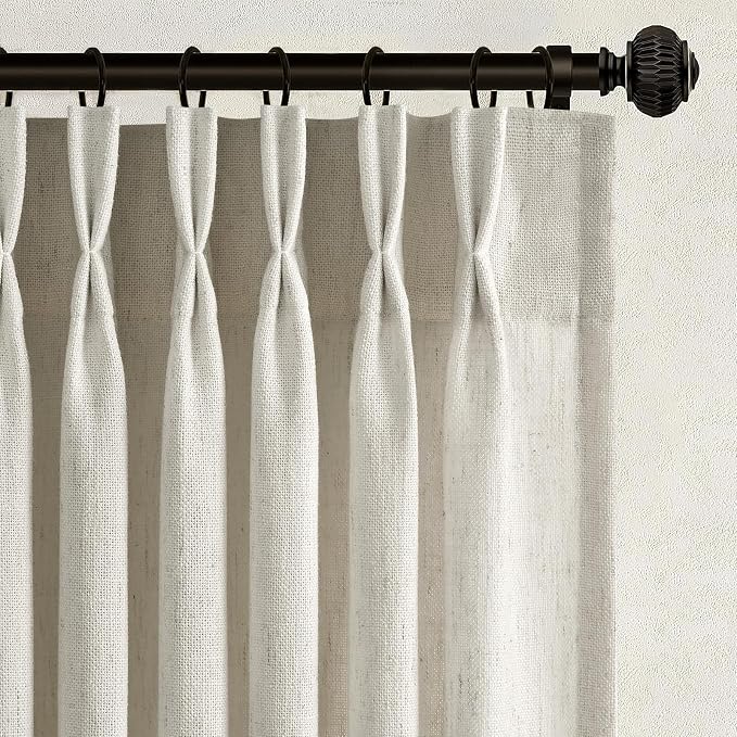 Oatmeal Taupe Linen Sheer Curtains 96 Inches Long for Living Room 2 Panels Back Tab Pinch Pleated Drapes with Hooks Rings Light Filtering Burlap Farmhouse Ceiling Custom Made Memory Trained Curtain