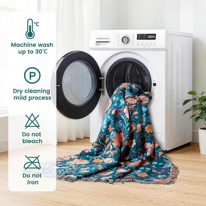MSGKV Boho Throw Blanket for Couch 50"x60" Cotton Birds Floral Blanket Sofa Chair Blankets Muslin Summer Breathable All Seasons Lightweight Farmhouse Blankets Home Decor