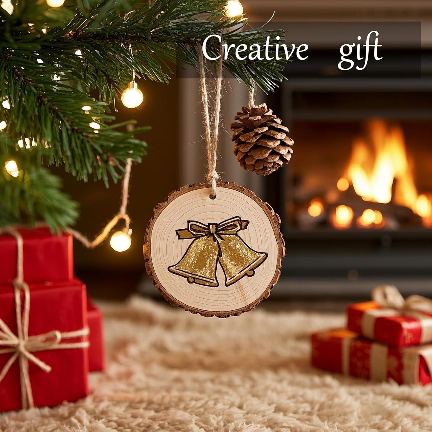 Unfinished Natural Wooden Slices 40 Pcs 3.2-4 Inch Wood Circles for Crafts DIY Christmas Ornament Craft Wood Kit with Bit,Blank Round Wood Slice with Bark for Art,Painting,Party (40)