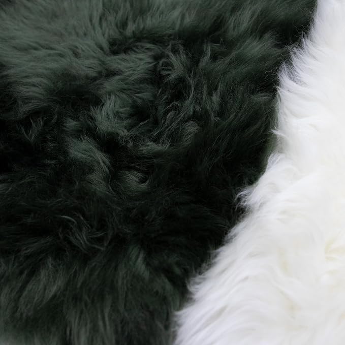 Luxury Genuine Australian Sheepskin Chair Cushion 18x18 Inch, Forest Green, Ultra Soft Fluffy Wool Seat Pad with Non-Slip Back for Dining Chair, Office & Home Decor