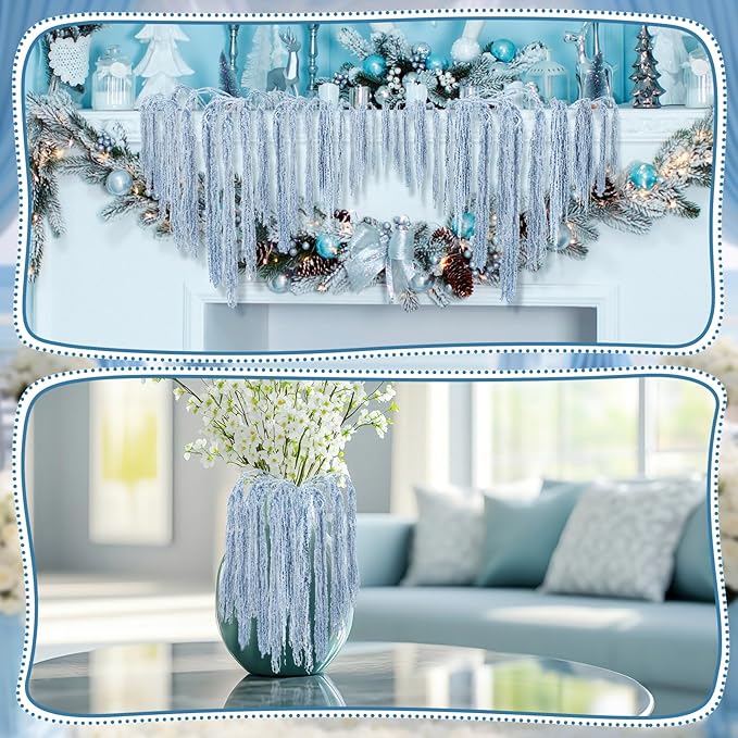 Suncalla 12 Pcs Light Blue Spring Natural Dried Amaranthus Hanging Flowers Amaranthus Artificial Flowers for Wedding Arch Bouquet Floral Garland Wall Home Decoration (23 Inch)
