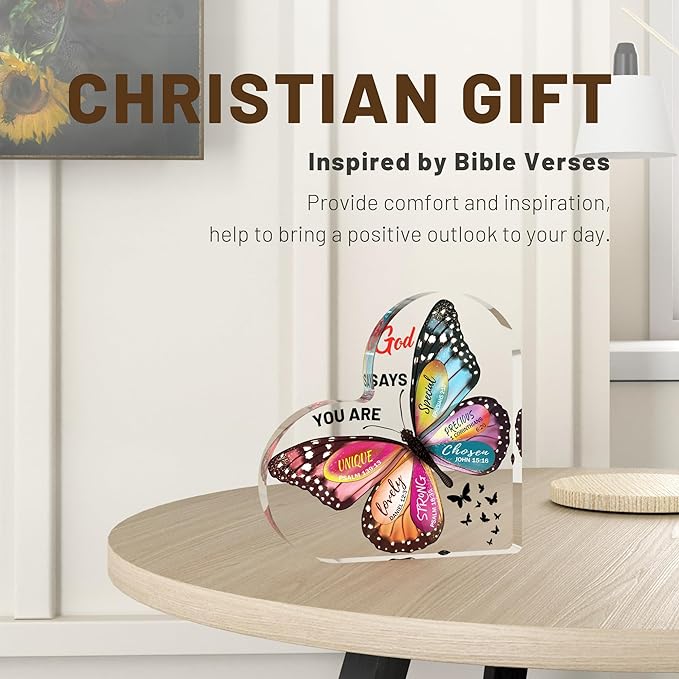 Christian Gifts for Women Birthday, Butterfly Inspirational Gifts for Women Friends, Mom, Sister, Coworker, Catholic Female, Religious Spiritual Gift, Home Christian Decor Sign