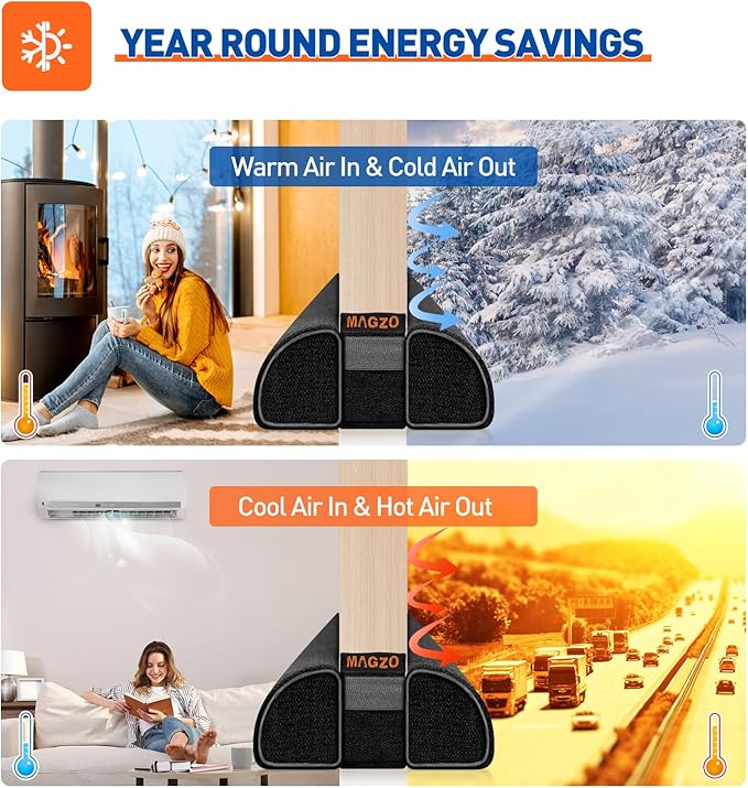 MAGZO Door Draft Stopper for Bottom of Door, 2 Pack 30 Inch Under Door Draft Stopper, Fan Shaped Under Door Gap Filler Bottom, Door Soundproofing, Black