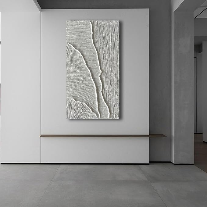 NANKAI Thick Texture White Abstract Oil Painting Thick Texture Texture Beach Wave Landscape Painting Family Wall Art Deco Oil Painting 24X48 Inches