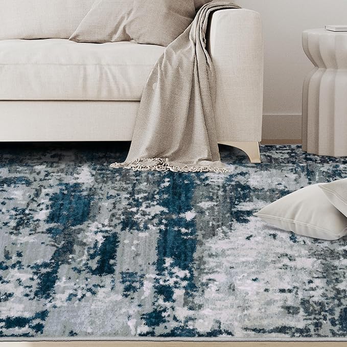 4x6 Area Rugs for Living Room Rug Washable: Abstract Rug for Dining Room Bedroom Carpet Non Slip 4 by 6 Indoor Modern Nursery Home Office Navy Grey