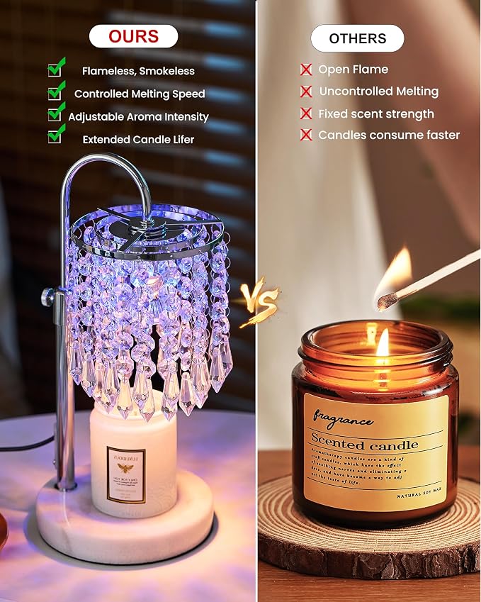 Candle Warmer Lamp with Timer Dimmer and 3 Bulbs, Candle Lamp Warmer with RGB Mode for Adjustable Height, Crystal Candle Lamp for Jar Candles, House Warming Gifts Home Room Decor, RGB Silver