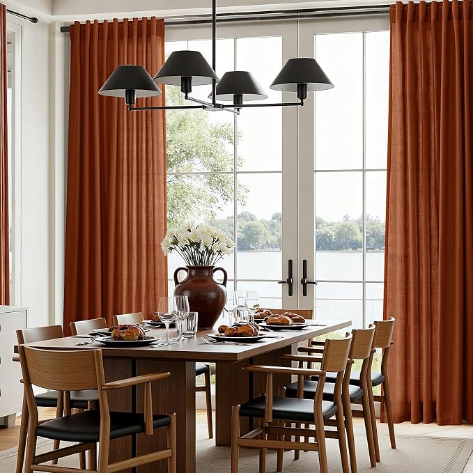 Nanspring Terracotta Linen Curtains Extra Long 120 Inches Long for Living Room 2 Panel Set Back Tab Boho Farmhouse Semi Sheer Window Fall Drapes for Dining Room Large Window 10 FT Tall W50 x L120